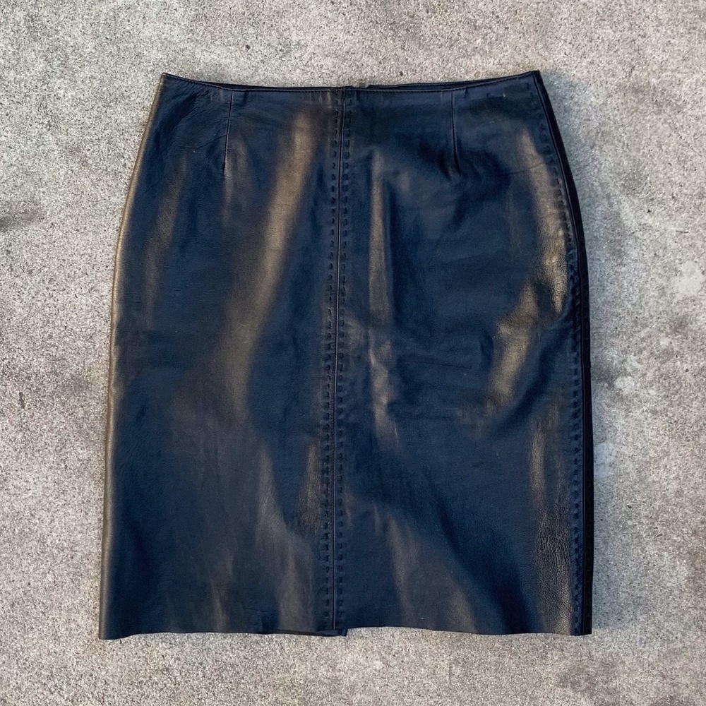 Black leather pencil skirt